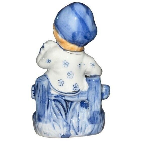 Vintage Porcelain Hand-painted Figurine Redhead Boy on Bench Playing Mandolin - Picture 4 of 12